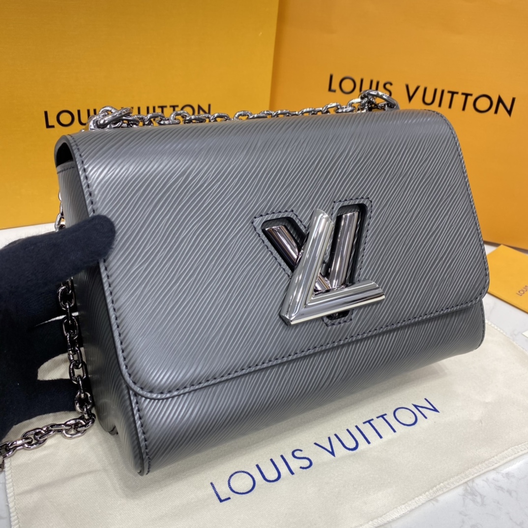 Louis Vuitton TWIST MM Handbag Epi Leather M56530 Etain Metallic Gray